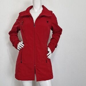 Kristen Blake Red Gorpcore Cinch Neck Front Zip Water Resistant Rain Coat Size M